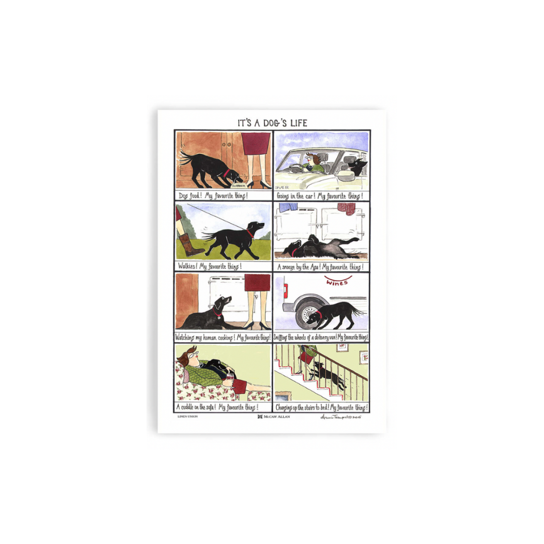 'It's a Dog's Life' Tottering Tea Towel