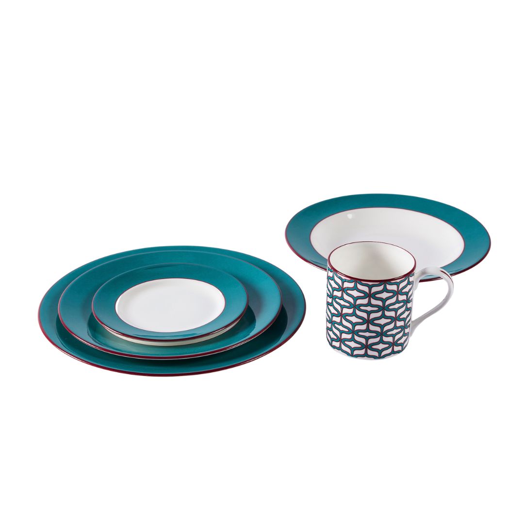 Teal fine bone china dinnerware set