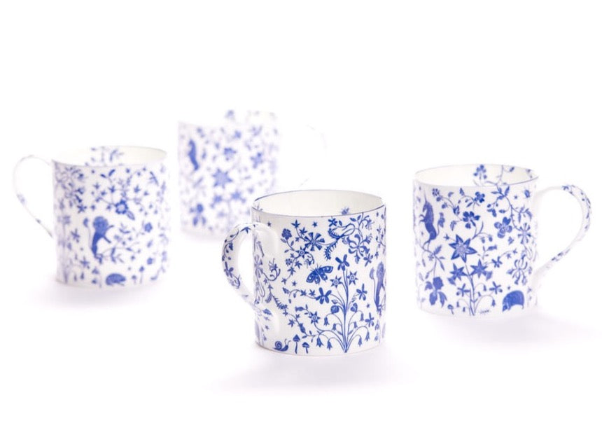 Set of four Millefleur fine bone china mugs