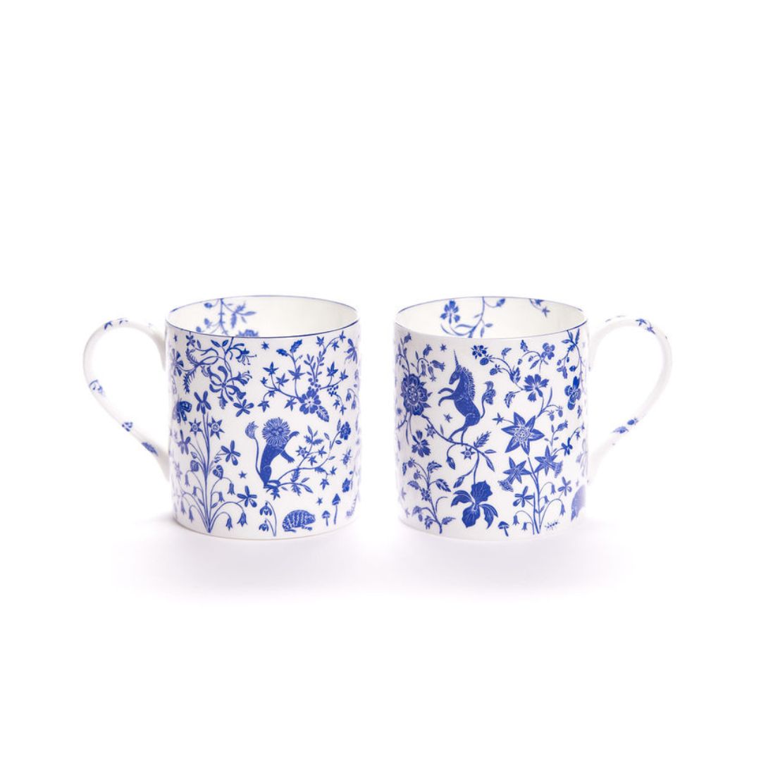 Pair of Millefleur fine bone china mugs