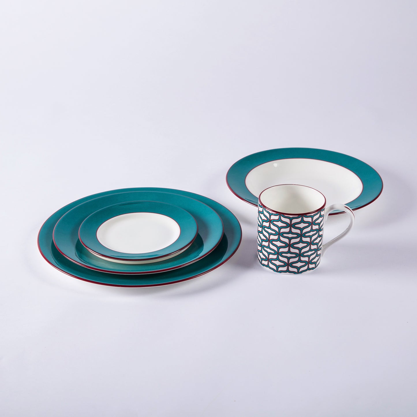 Teal fine bone china rimmed soup bowl