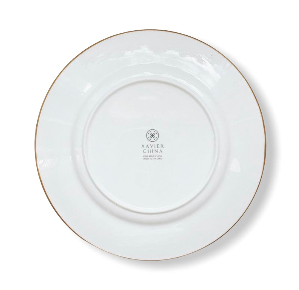 Gilded white fine bone china dinner plate