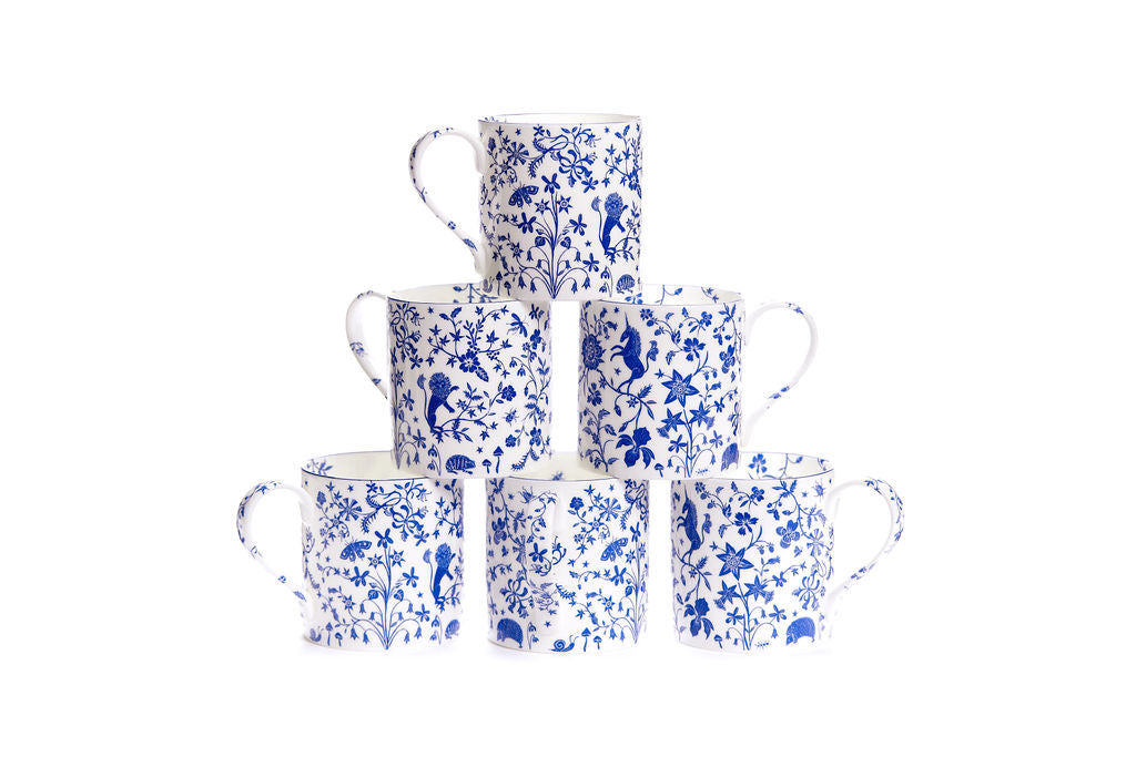 Set of six Millefleur fine bone china mugs