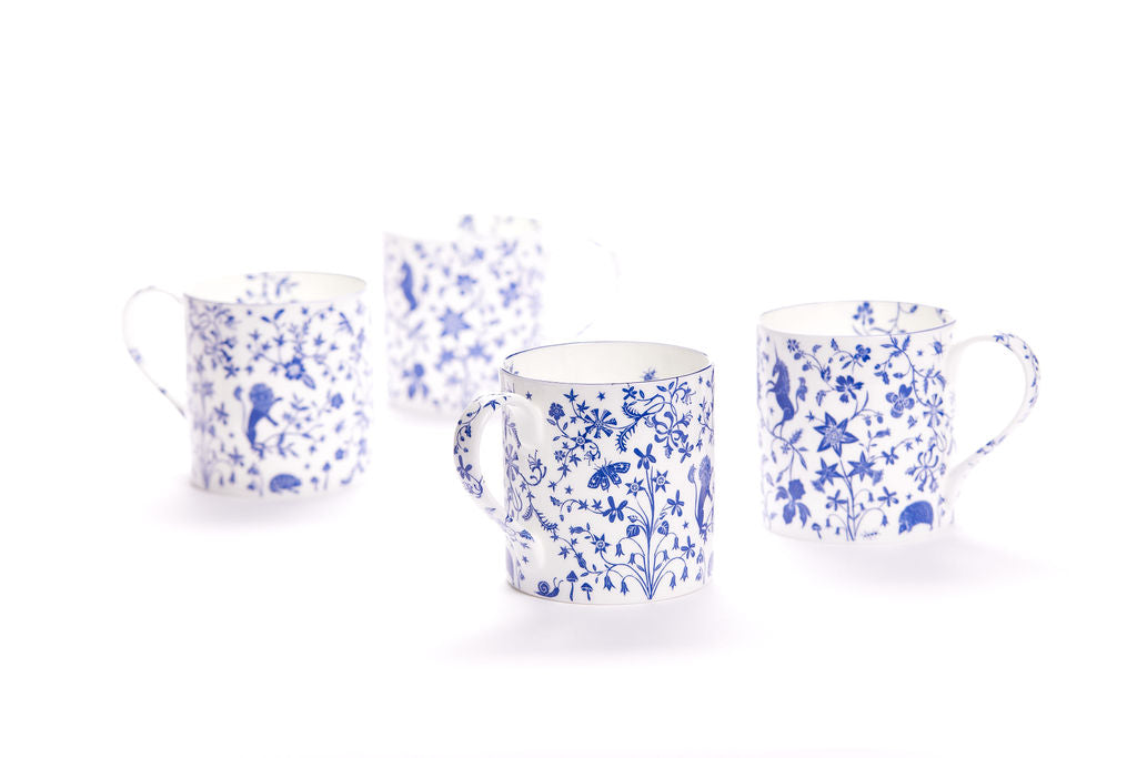 Set of six Millefleur fine bone china mugs