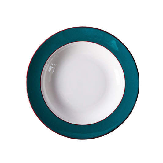 Teal fine bone china rimmed soup bowl